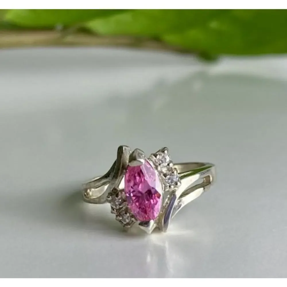 925 Sterling Silver Pink & White CZ Ring Size 7